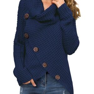 Elegant Navy Cowl Neck Sweater